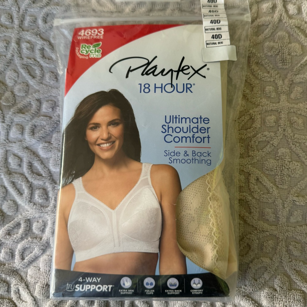 New Natural Beige Playtex 18 Hour Bra Ultimate Shoulder Comfort  40D 4693